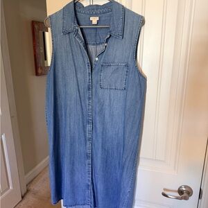 J.Crew Sleeveless Chambray Shirt Dress - Large Blue